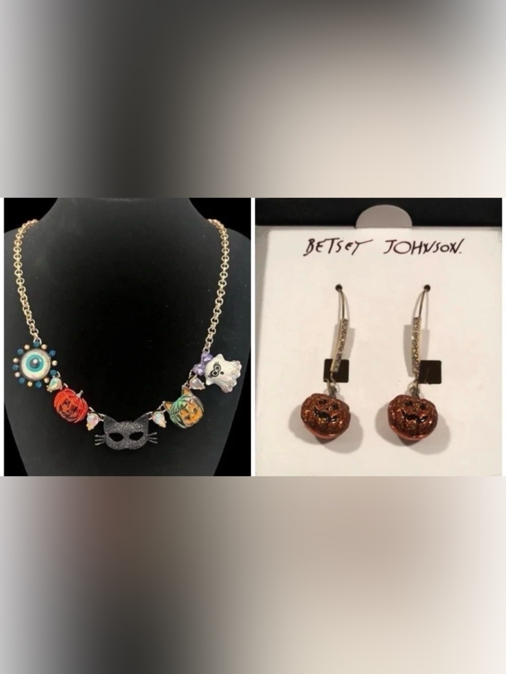 BETSEY JOHNSON SET Halloween Charm Necklace & Matching Pumpkin Earrings NEW NWT